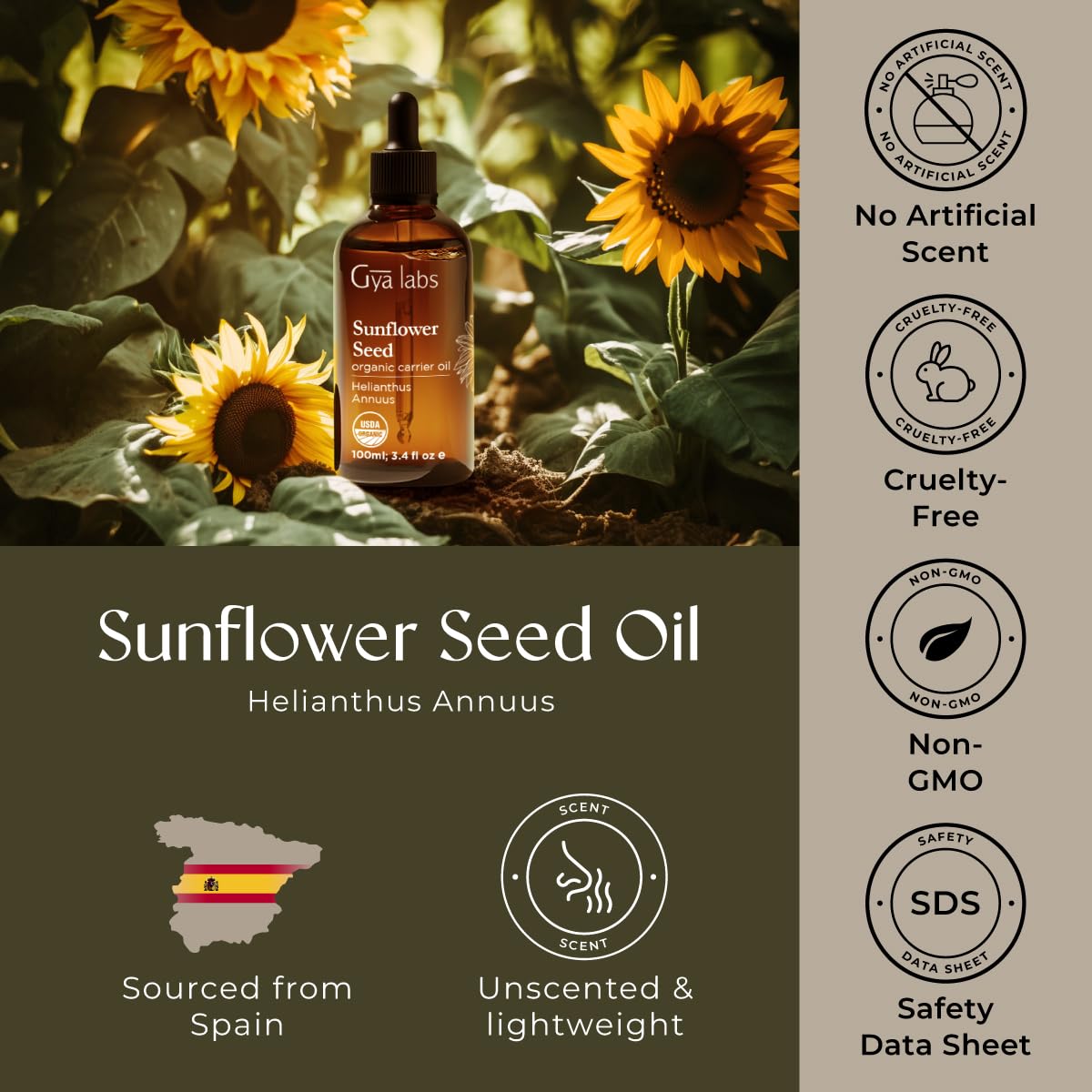 Gya Labs Sunflower Carrier Oil 3.4 oz – Hair, Skin, Face, Scalp & Body
