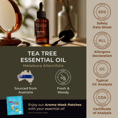 Gya Labs Tea Tree Essential Oil 1.02 fl oz – Diffuser, Skin, Hair, Nails, Aromatherapy, Soap & Candle Making