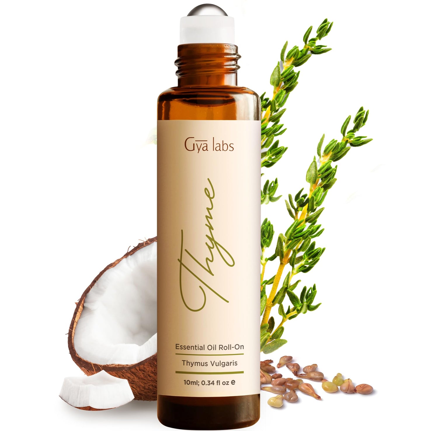 Gya Labs Thyme Essential Oil Roll On - 0.34 Fl Oz Travel Size Roller for Camping, Skin, Aromatherapy Relief, Convenience