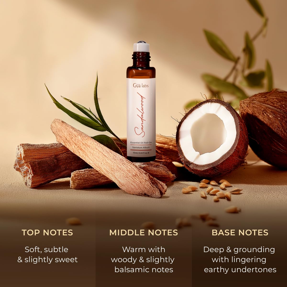 Gya Labs Sandalwood Essential Oil Roll-On – 0.34 fl oz Travel Size for Skin & Aromatherapy