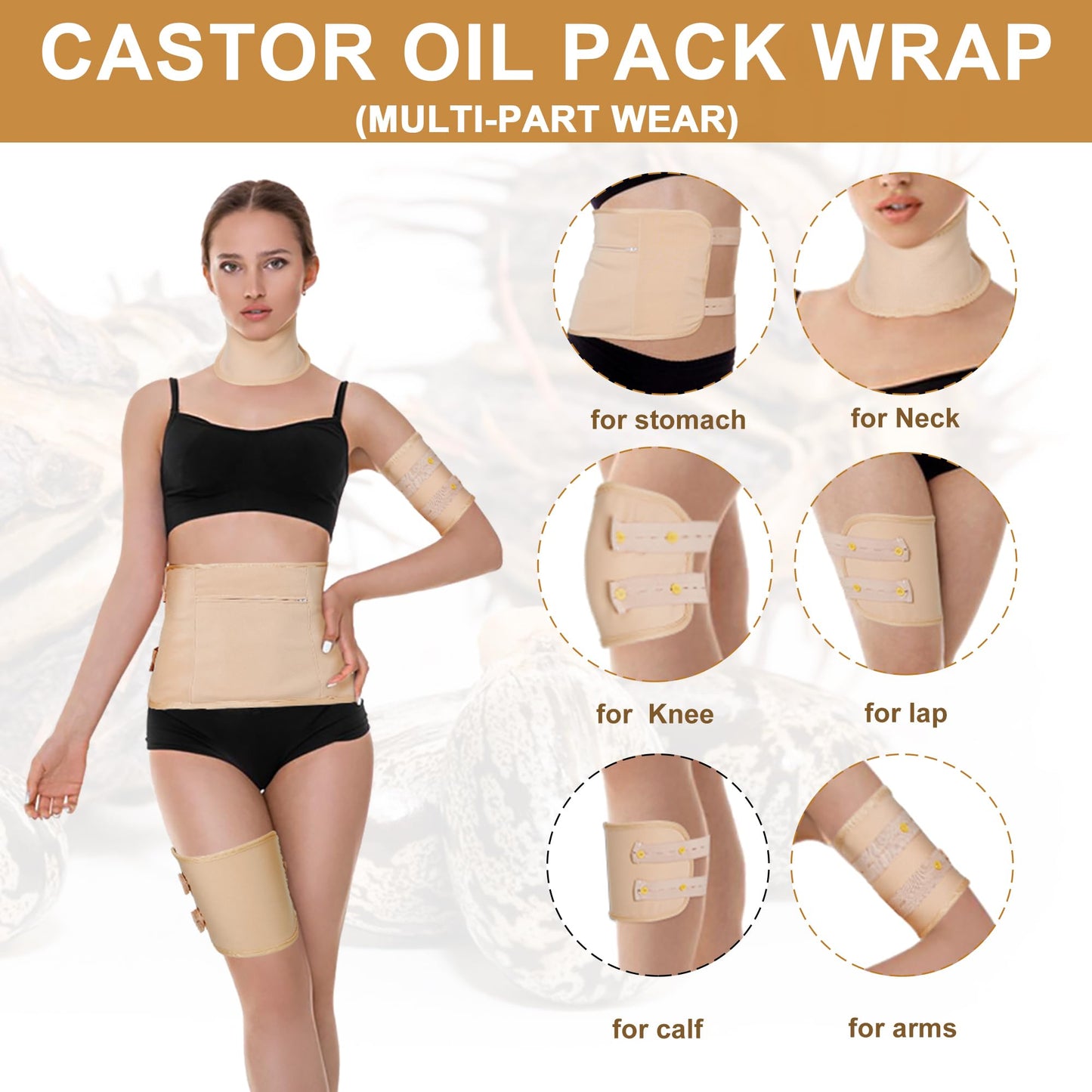 8oz Organic Castor Oil + 4 Reusable Pack Wraps – Eyebrow & Lash Care Kit