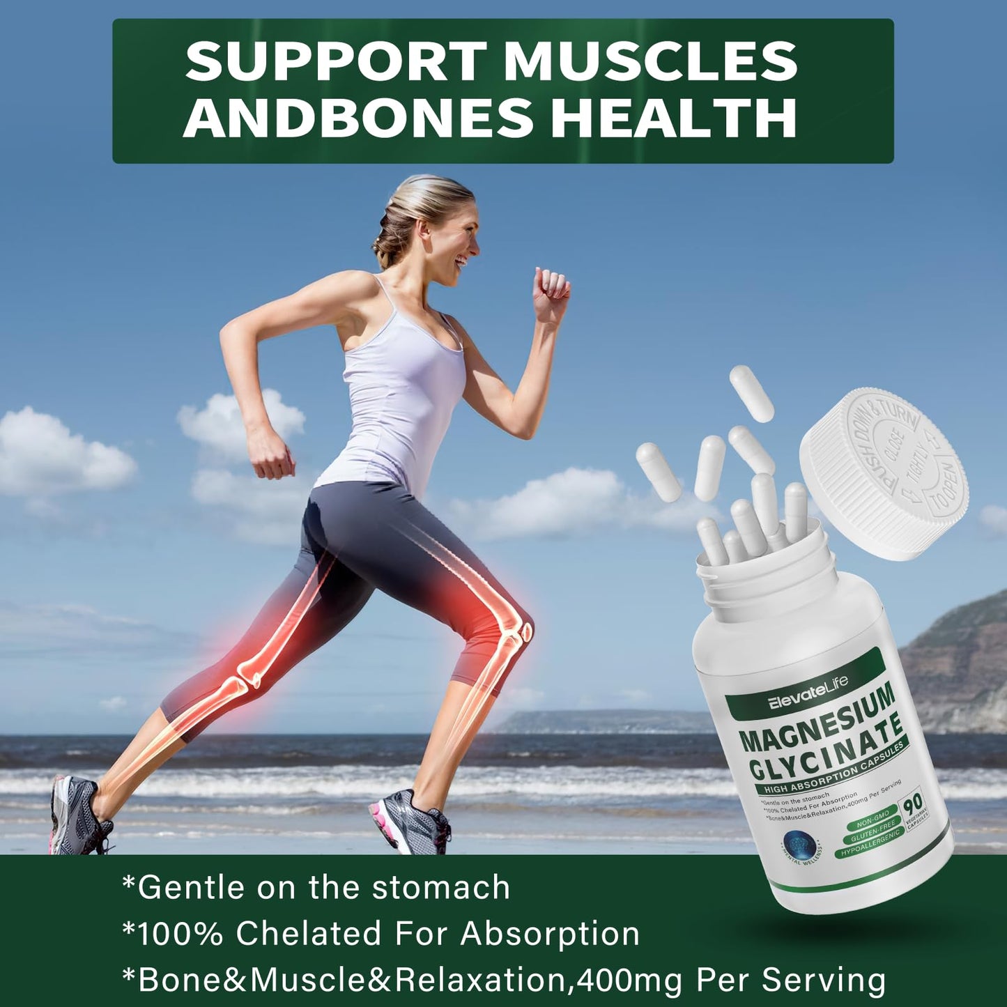 Magnesium Glycinate 400 mg – Chelated, High Absorption, Gentle on Stomach | 90 Vegetarian Capsules