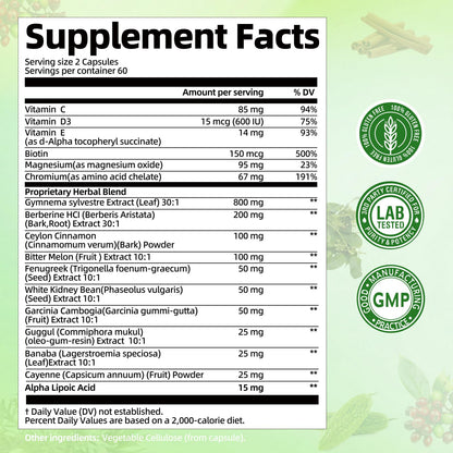 Gymnema Sylvestre 24,000 mg | 17-in-1 Herbal Complex with Berberine, Cinnamon & Chromium