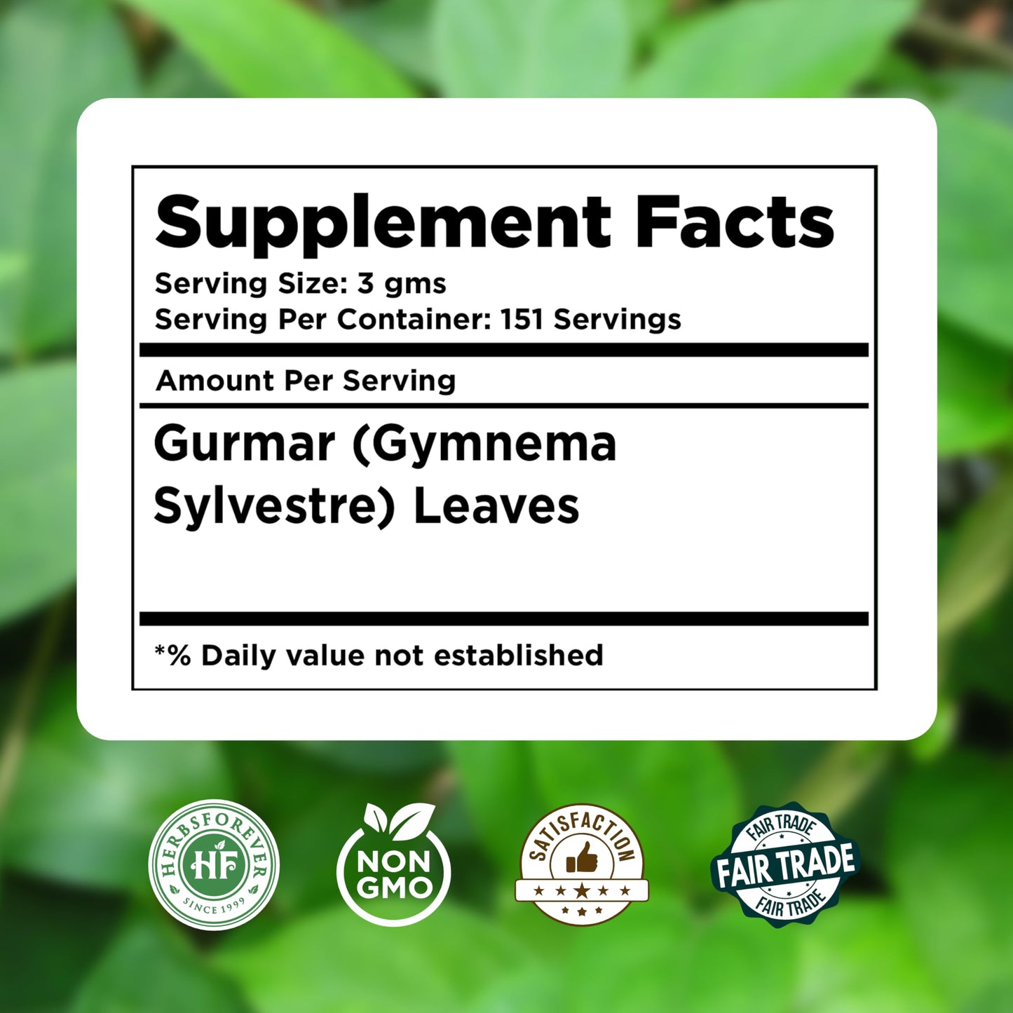 Herbsforever Gurmar Powder | Organic Gymnema Sylvestre Leaf | 454 GMS | Non-GMO, Vegan, Gluten-Free