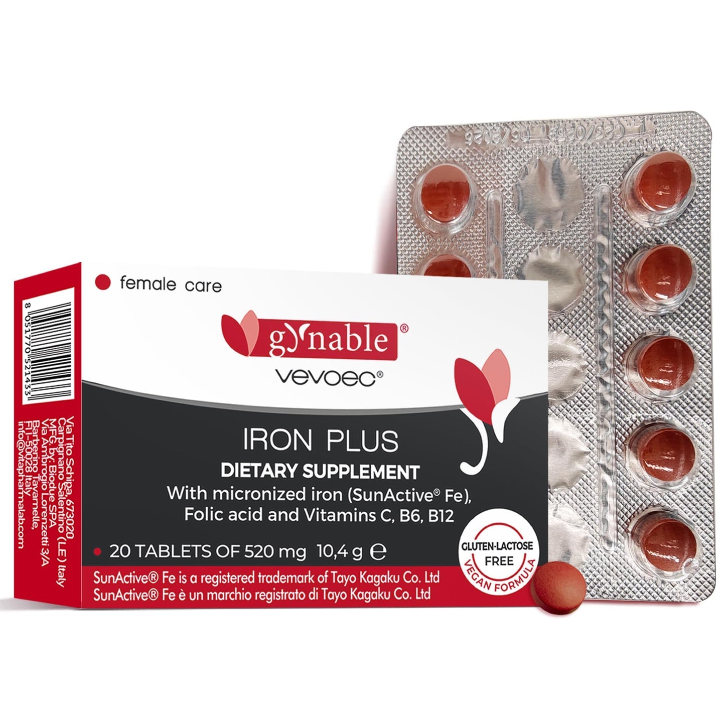 Gentle Iron Plus for Women – 18 mg Slow-Release Iron, Folic Acid, B12, Vitamin C & B6 | 20 Tablets