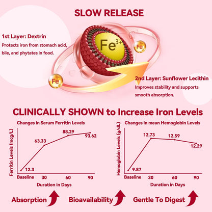 Gentle Iron Plus for Women – 18 mg Slow-Release Iron, Folic Acid, B12, Vitamin C & B6 | 20 Tablets