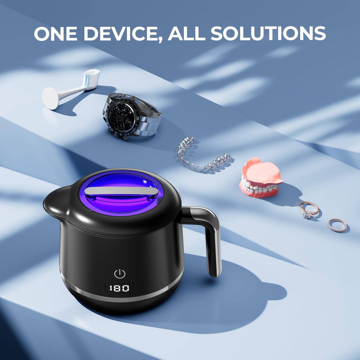 GYNHD Ultrasonic Retainer Cleaner – 45kHz, 200ml, 5 Modes, Bright Black