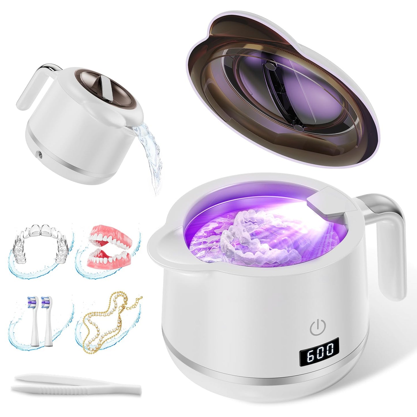 GYNHD Ultrasonic Retainer Cleaner - 45kHz 200ml, 5 Modes, Digital Timer, Water Bottle Design | Porcelain White