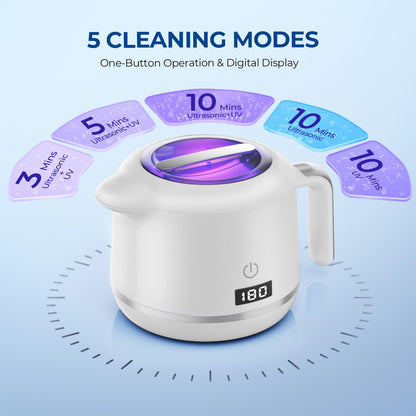 GYNHD Ultrasonic Retainer Cleaner - 45kHz 200ml, 5 Modes, Digital Timer, Water Bottle Design | Porcelain White