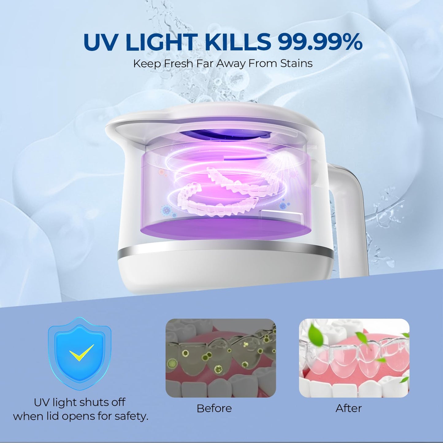 GYNHD Ultrasonic Retainer Cleaner - 45kHz 200ml, 5 Modes, Digital Timer, Water Bottle Design | Porcelain White