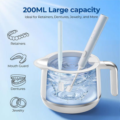 GYNHD Ultrasonic Retainer Cleaner - 45kHz 200ml, 5 Modes, Digital Timer, Water Bottle Design | Porcelain White