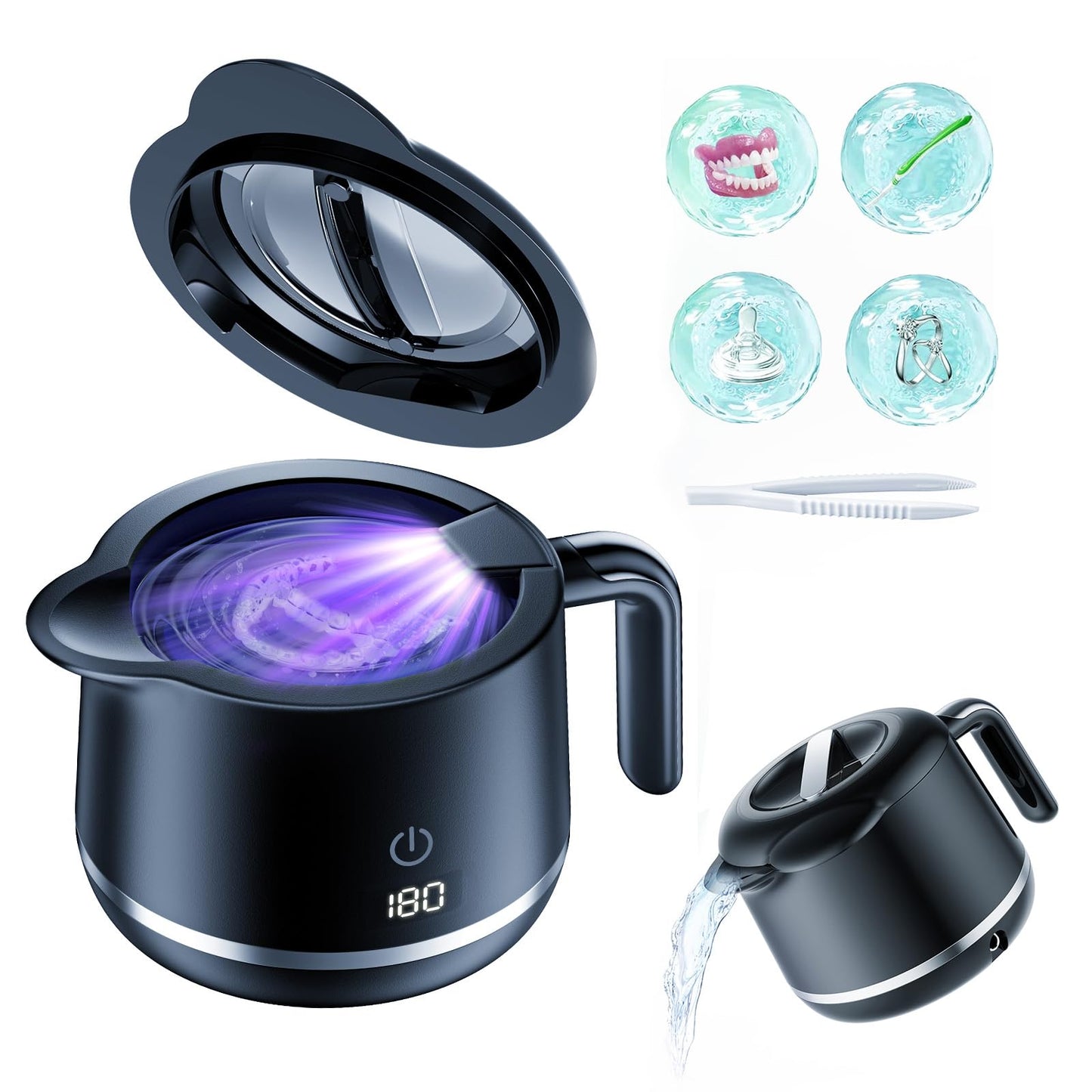 GYNHD Ultrasonic Retainer Cleaner – 45kHz, 200ml, 5 Modes, Bright Black