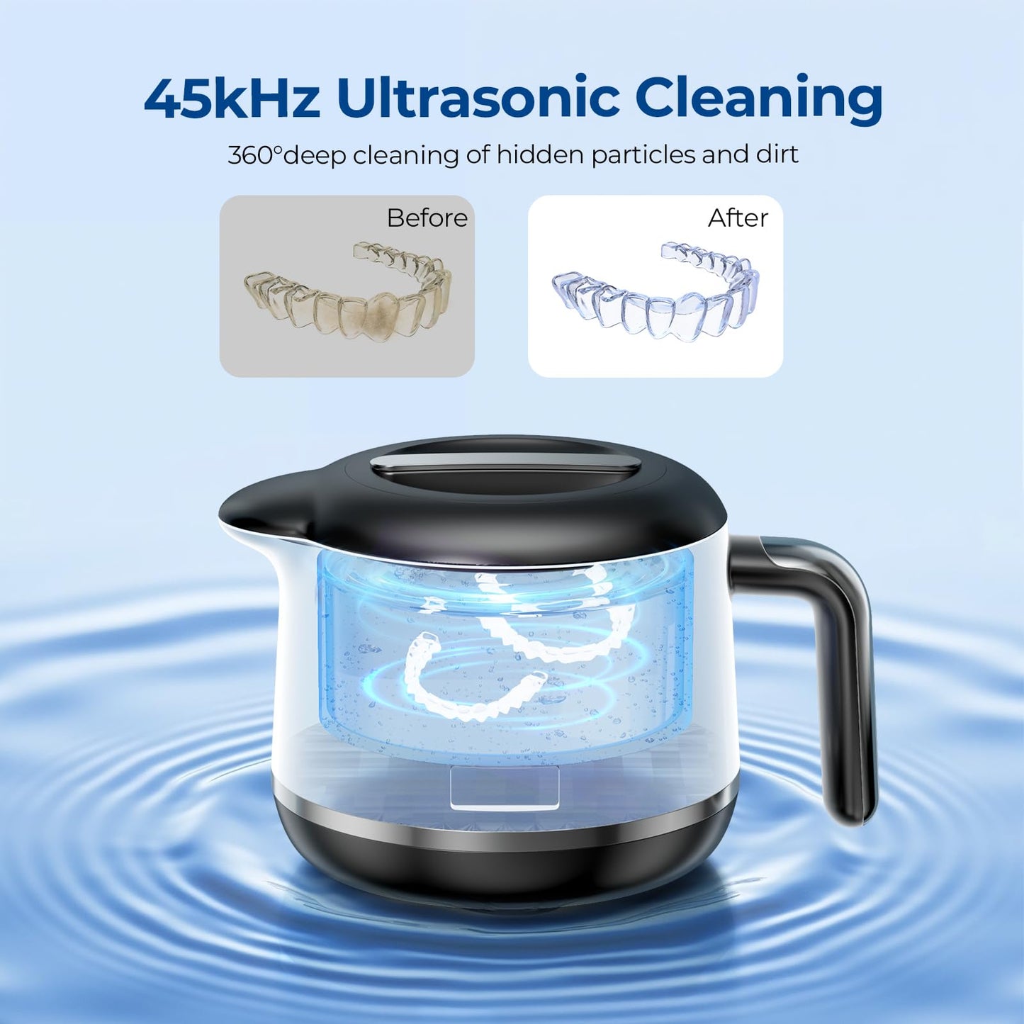 GYNHD Ultrasonic Retainer Cleaner – 45kHz, 200ml, 5 Modes, Bright Black