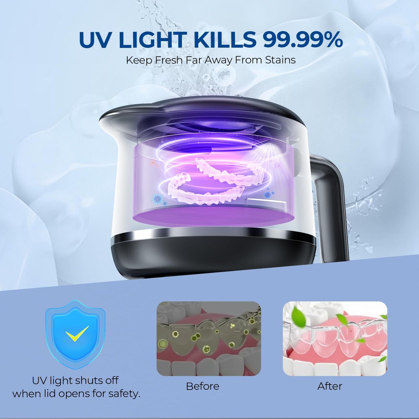 GYNHD Ultrasonic Retainer Cleaner: 45kHz, 200ml, 5 Modes, UV Light, Digital Timer