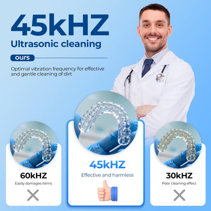 GYNHD Ultrasonic Retainer Cleaner: 45kHz, 200ml, 5 Modes, UV Light, Digital Timer