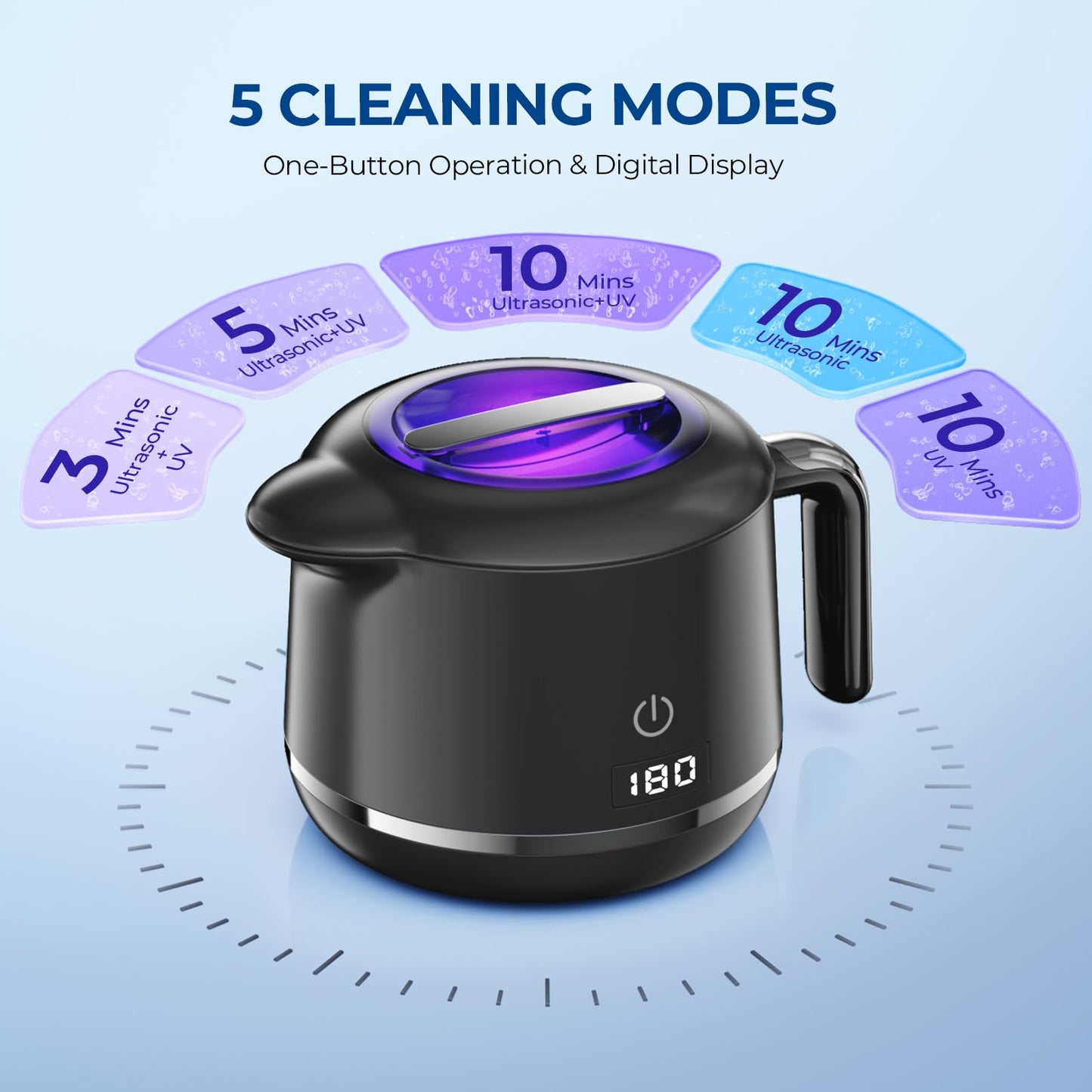 GYNHD Ultrasonic Retainer Cleaner: 45kHz, 200ml, 5 Modes, UV Light, Digital Timer