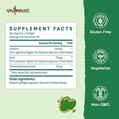 Gyumolics Luteolin 300mg - 150mg Luteolin, 75mg Rutin, 75mg PEA | Vegetarian, Gluten-Free, 60 Softgels