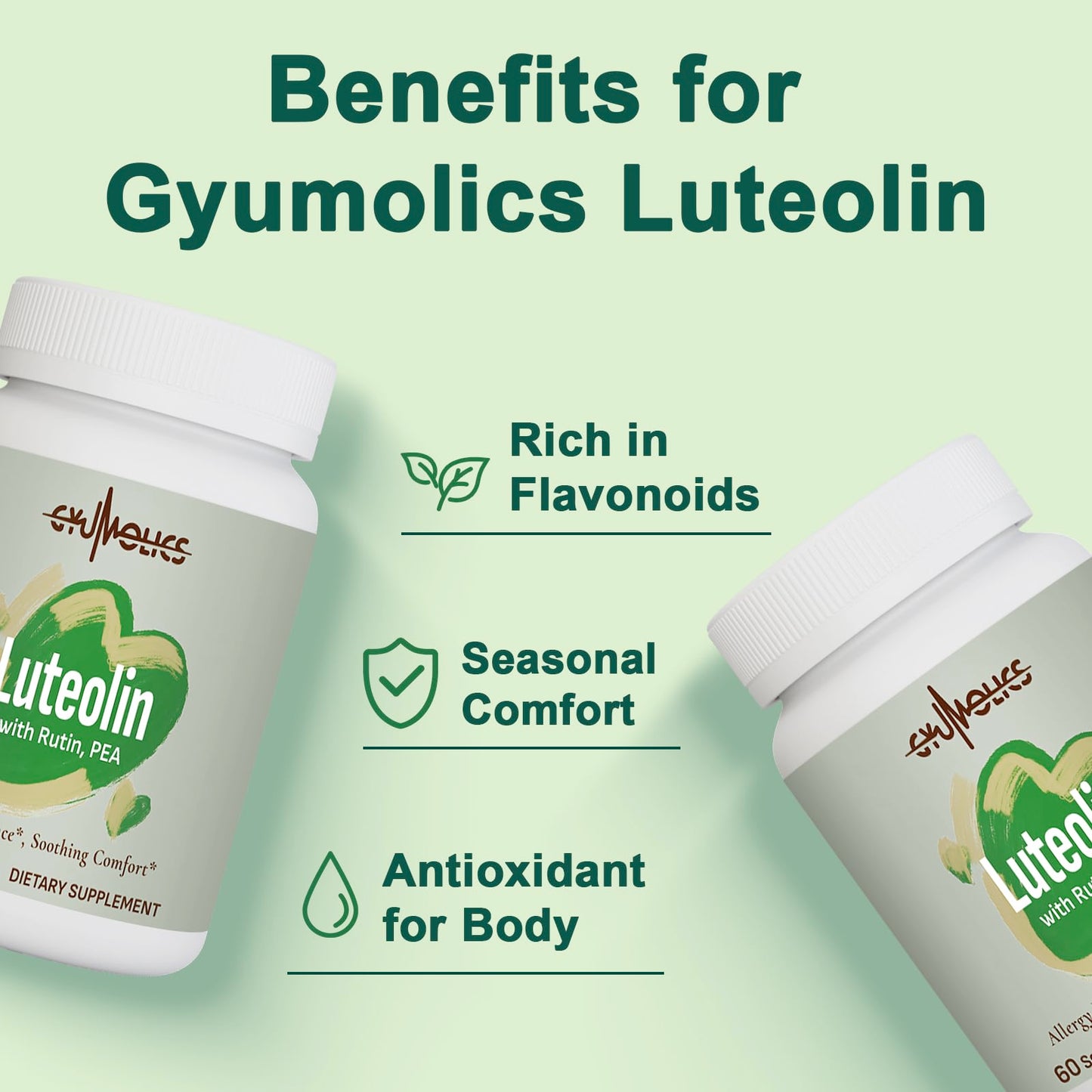 Gyumolics Luteolin 300mg - 150mg Luteolin, 75mg Rutin, 75mg PEA | Vegetarian, Gluten-Free, 60 Softgels