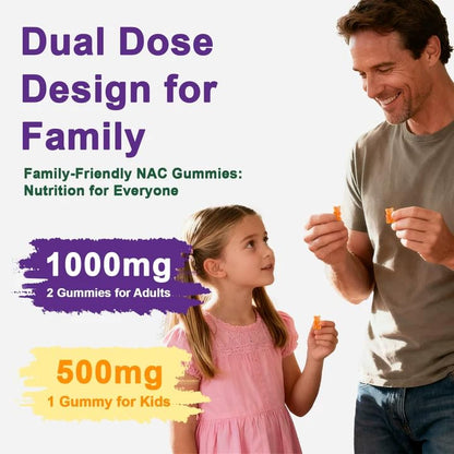 Gyumolics NAC Gummies 1000mg for Adults & 500mg for Kids - Vegan Sugar-Free, 60 Gummies