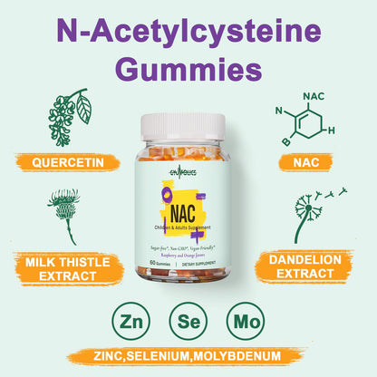 Gyumolics NAC Gummies 1000mg for Adults & 500mg for Kids - Vegan Sugar-Free, 60 Gummies