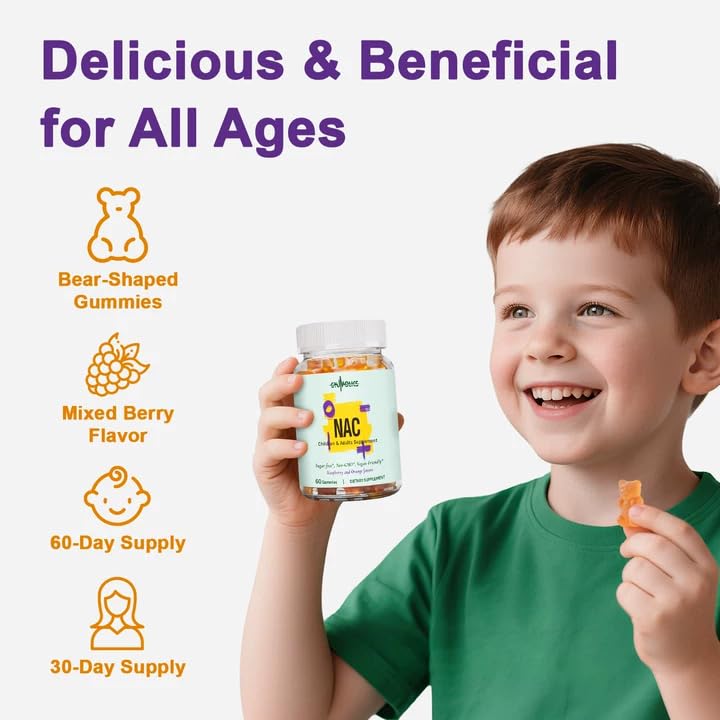 Gyumolics NAC Gummies 1000mg for Adults & 500mg for Kids - Vegan Sugar-Free, 60 Gummies