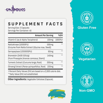 Gyumolics Nattokinase 10000FU Supplement – Organic Enzymes, Serrapeptase, Bromelain, Curcumin, Vitamin E & Ginseng, 90 Capsules