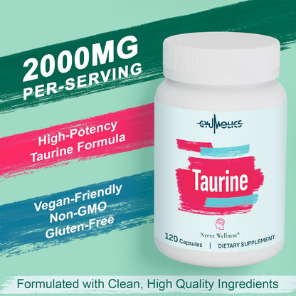 Gyumolics Taurine 2000mg – 5-in-1 Plant-Based Amino Acid Supplement (L-Theanine, Myo-Inositol, B6 & B12)