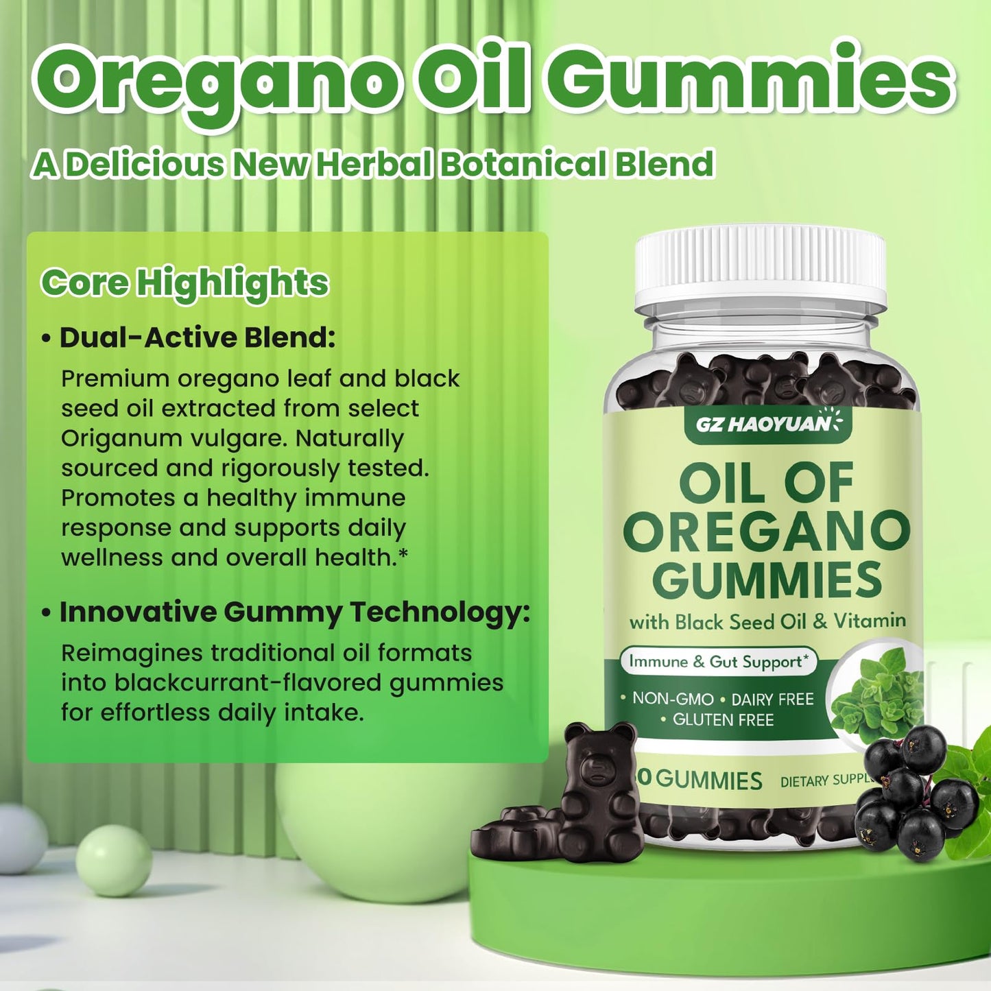 GZ HAOYUAN Oregano Gummies with Black Seed Oil & Vitamin D3