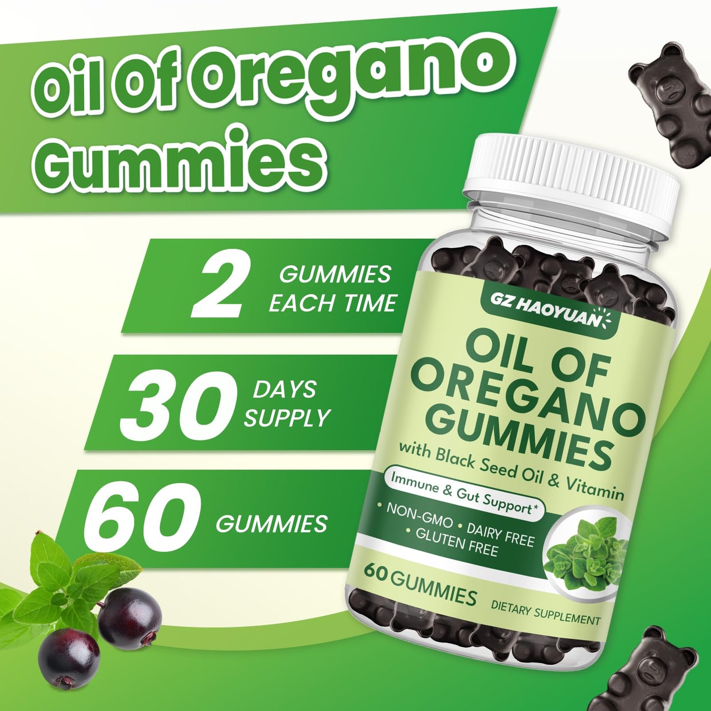 GZ HAOYUAN Oregano Gummies with Black Seed Oil & Vitamin D3