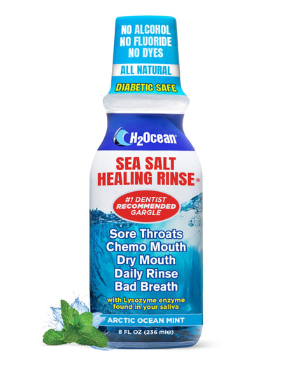 H2Ocean Healing Rinse Mouthwash - Arctic Ocean Mint 8oz | Sea Salt & Xylitol, Alcohol & Fluoride Free