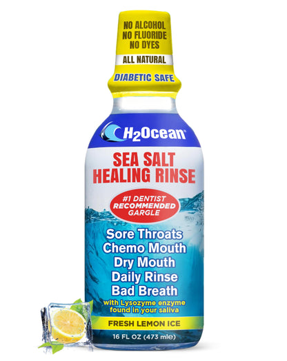 H2Ocean Healing Rinse – Natural Sea Salt Mouthwash, Alcohol & Fluoride-Free, Lemon Ice, 16 oz