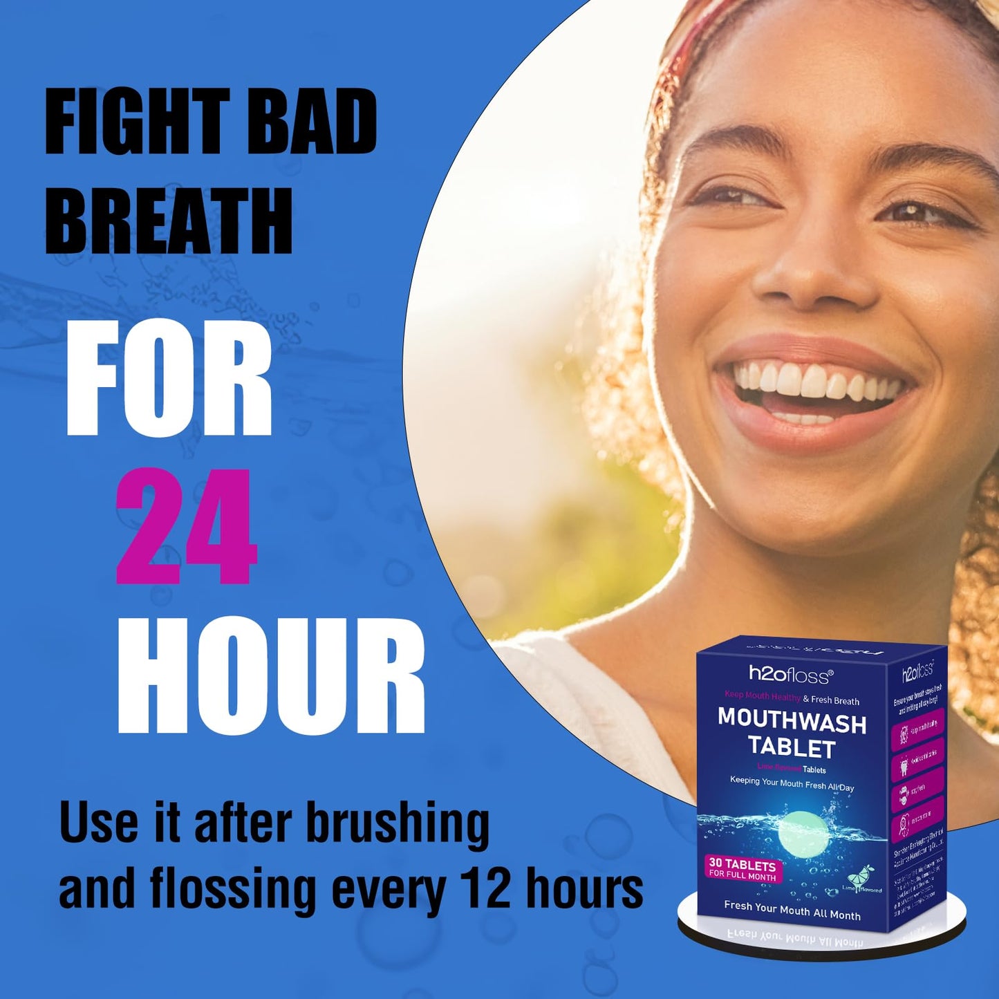 Natural Fresh Breath Mouthwash Tablets – Lime Flavor, Fluoride-Free & Alcohol-Free (30 Tabs)