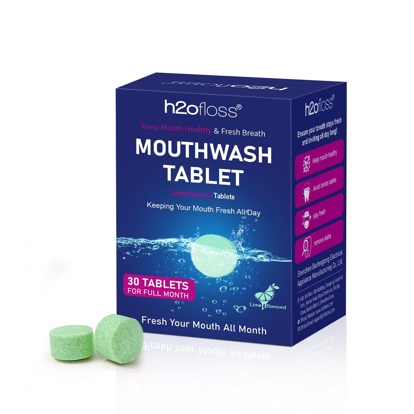 Natural Fresh Breath Mouthwash Tablets – Lime Flavor, Fluoride-Free & Alcohol-Free (30 Tabs)