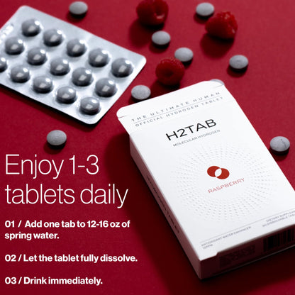 H2TAB Hydrogen Tablets – 12 PPM Molecular Hydrogen for Drinking Water (30 Count, Raspberry) – Antioxidants, Cellular Health & Recovery