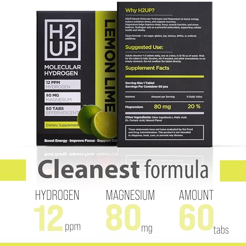 H2UP Sugar-Free Hydrogen Tablets – 60 Count | 12 PPM Hydrogen with Magnesium