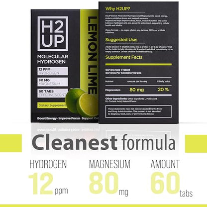 H2UP Sugar-Free Hydrogen Tablets – 60 Count | 12 PPM Hydrogen with Magnesium