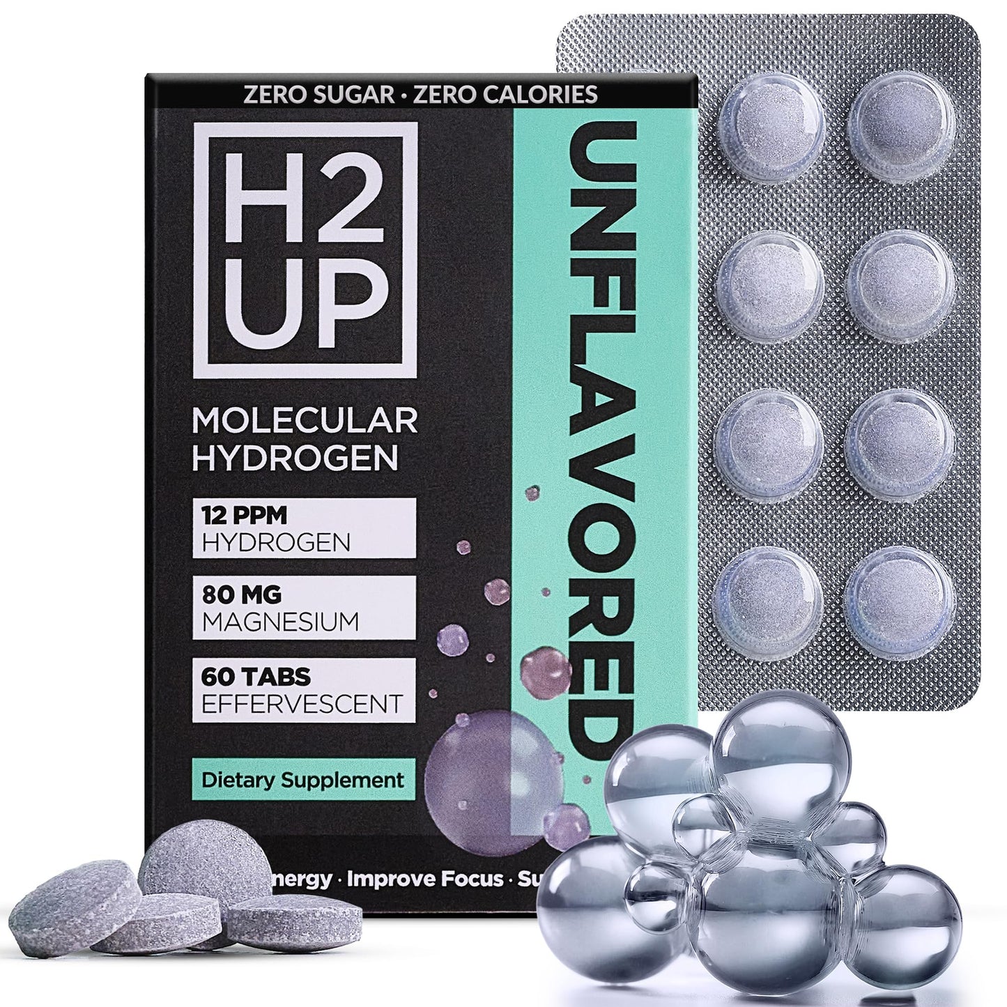 H2UP™ Sugar-Free Molecular Hydrogen Tablets – 60 Count, 12 PPM Hydrogen