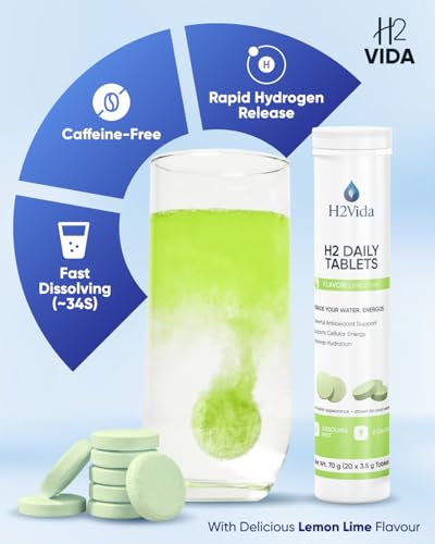 H2Vida Hydrogen Water Tablets – Magnesium for Energy, Detox, Hydration & Focus | Lemon Lime, 20 Tablets