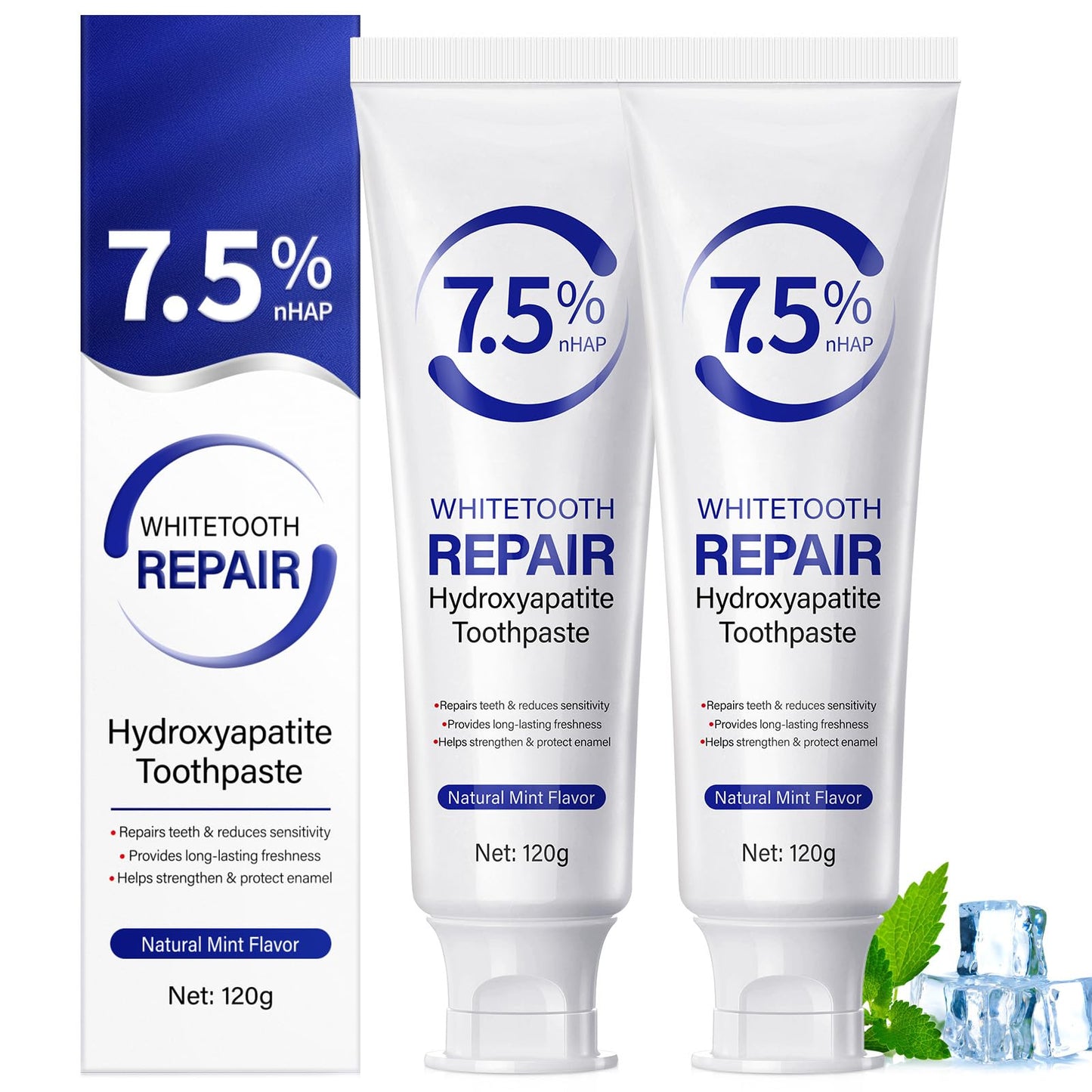 Hydroxyapatite Toothpaste – Enamel Protection & Gentle Mint (2 Tubes, 4.23 oz)