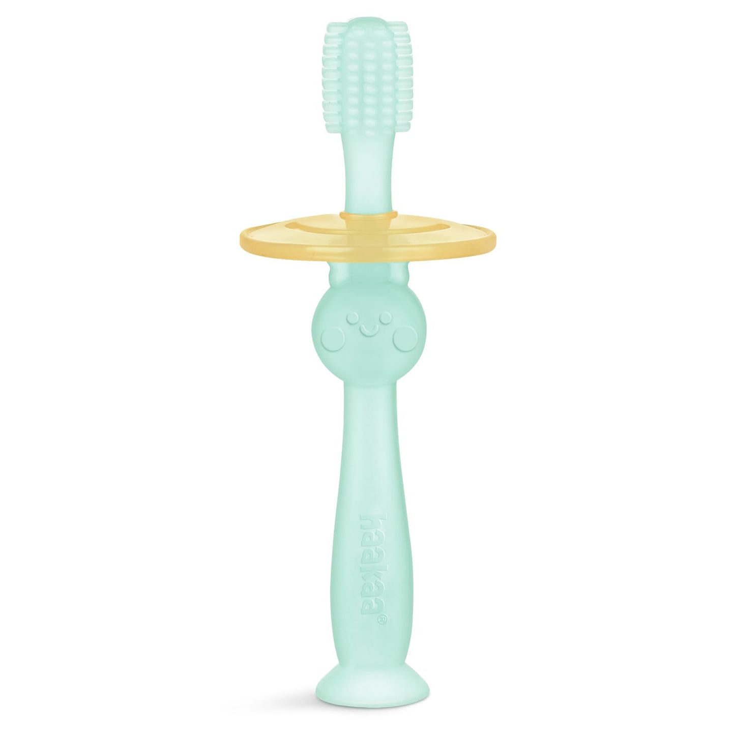 Haakaa 360 Food Grade Silicone Baby Toothbrush - 6M+ with Shield & Base Design, 1pc (Blue)