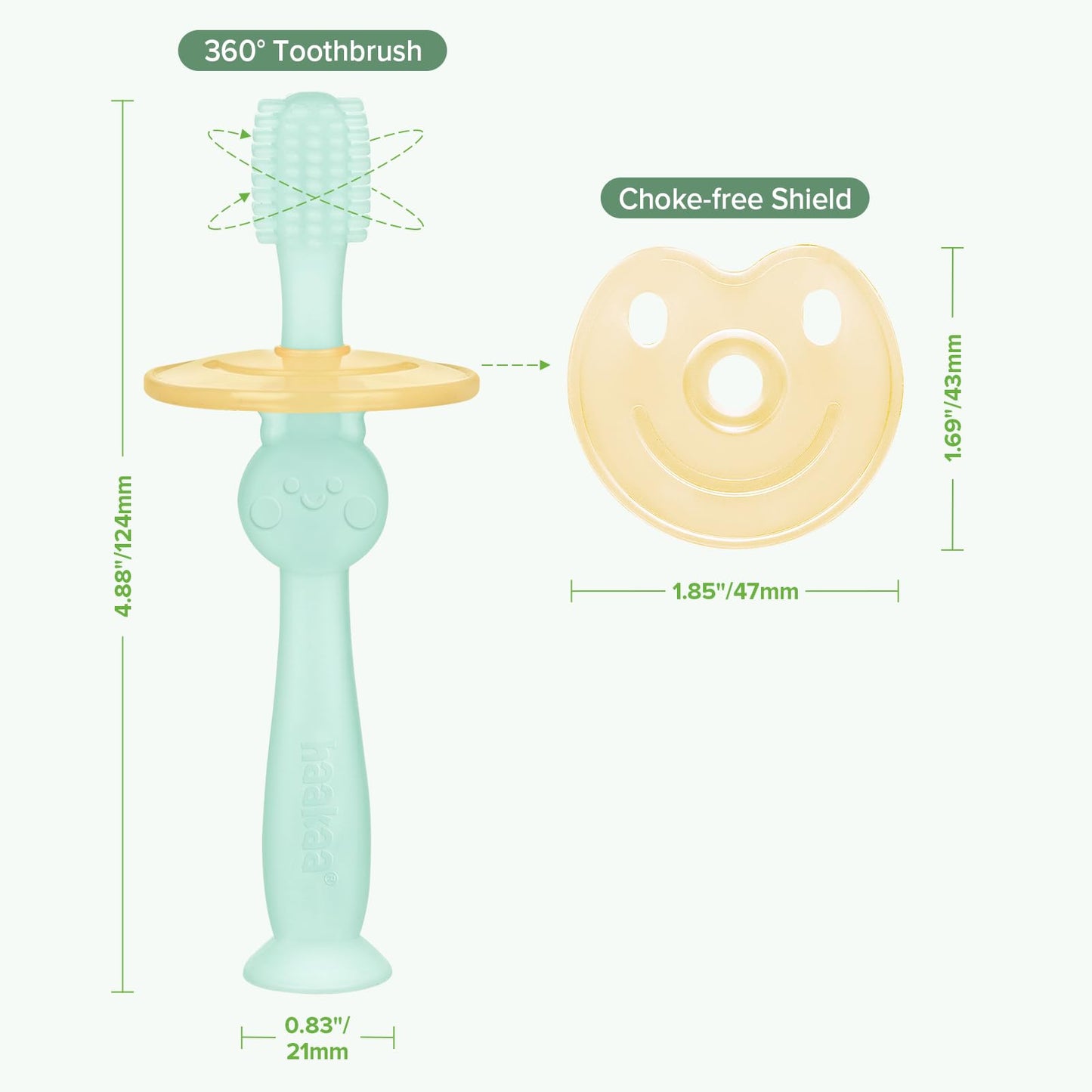 Haakaa 360 Food Grade Silicone Baby Toothbrush - 6M+ with Shield & Base Design, 1pc (Blue)