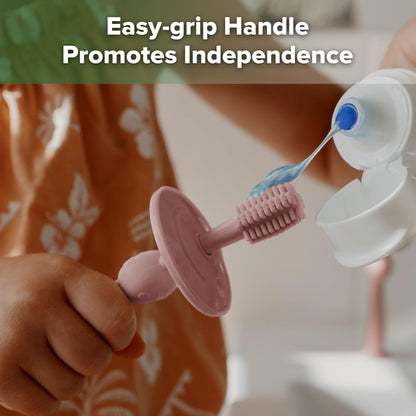 Haakaa 360° Baby Toothbrush with Suction Base – Gentle Self-Brushing Training (Blush)