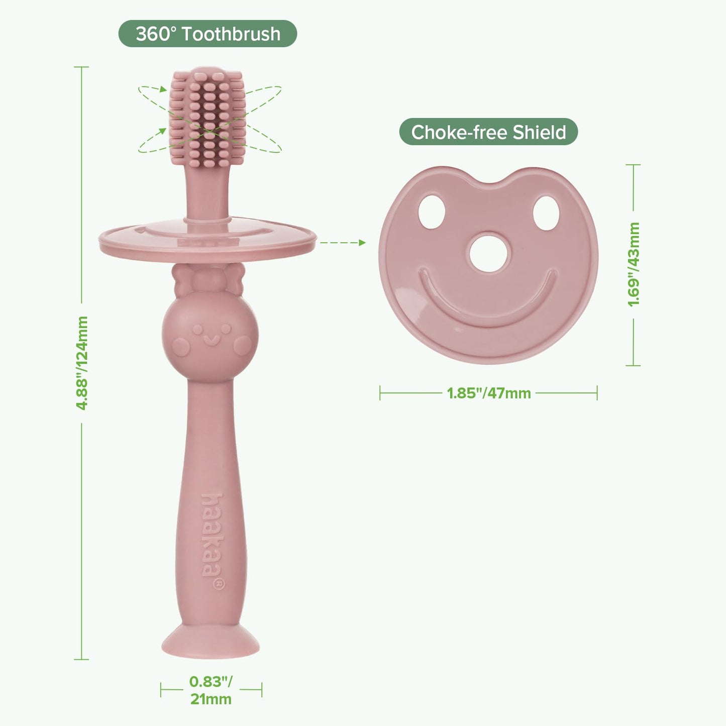 Haakaa 360° Baby Toothbrush with Suction Base – Gentle Self-Brushing Training (Blush)