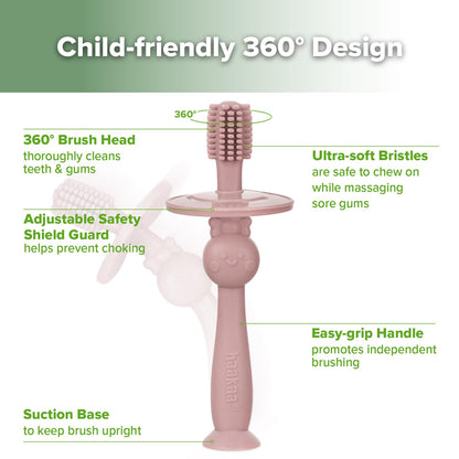 Haakaa 360° Baby Toothbrush with Suction Base – Gentle Self-Brushing Training (Blush)