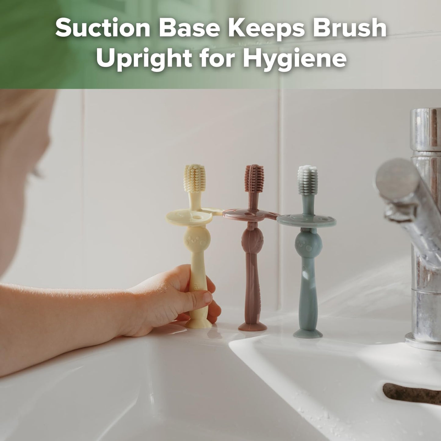 Haakaa 360° Baby Toothbrush with Suction Base – Gentle 360° Cleaning (Pea Green)