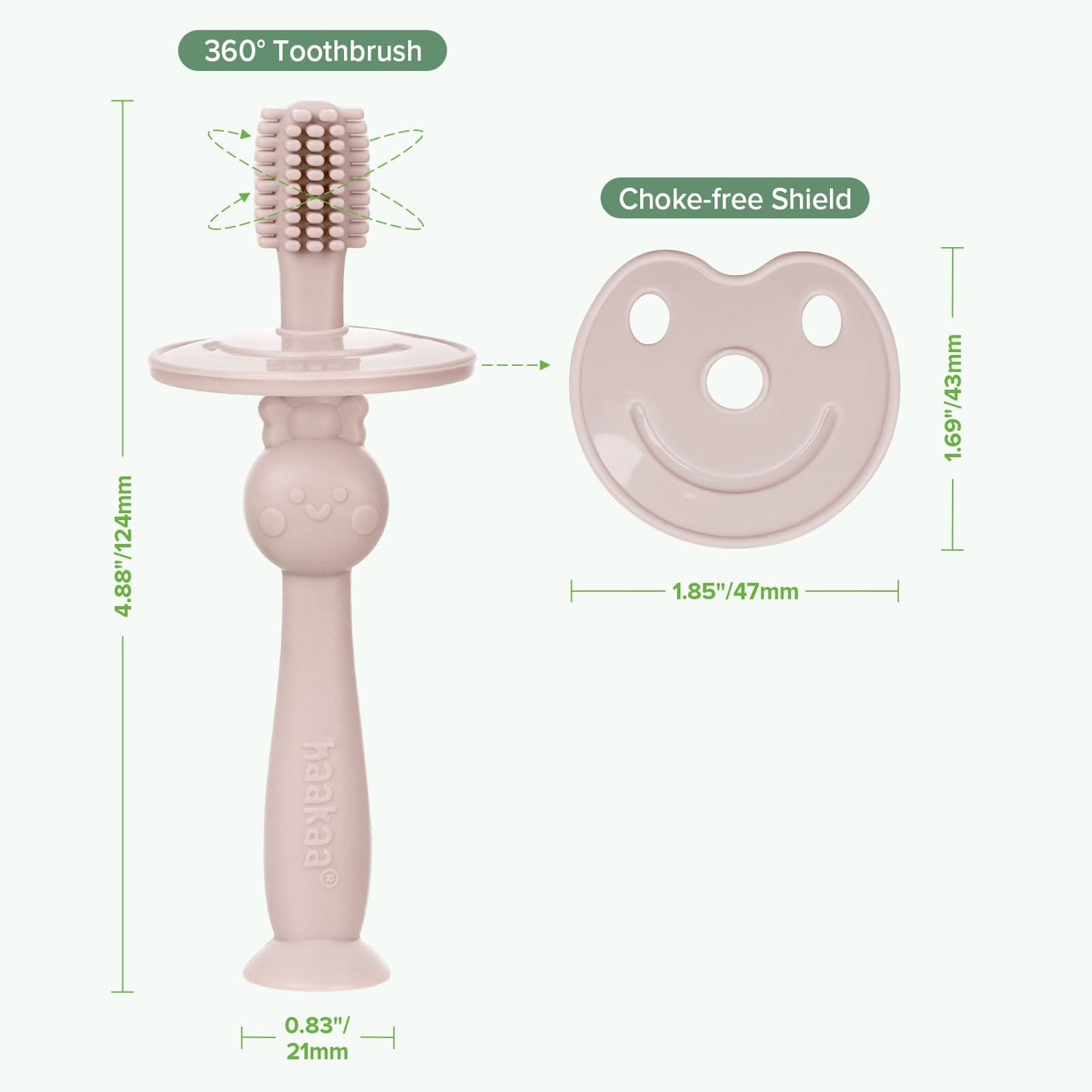 Haakaa 360° Baby Toothbrush with Suction Base – Dusty Pink (1 Piece)