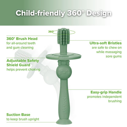 Haakaa 360° Baby Toothbrush with Suction Base - Jade, 360° Cleaning & Food-Grade Silicone
