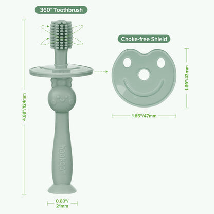 Haakaa 360° Baby Toothbrush with Suction Base – Gentle 360° Cleaning (Pea Green)