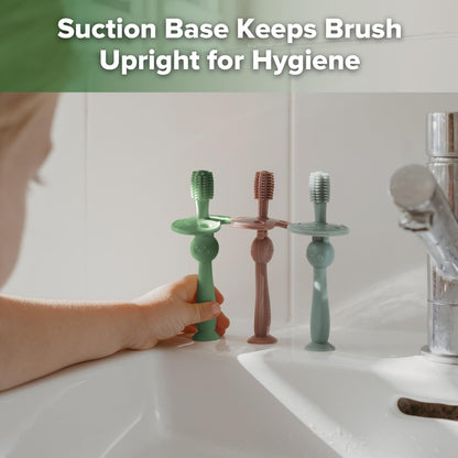 Haakaa 360° Baby Toothbrush with Suction Base - Jade, 360° Cleaning & Food-Grade Silicone