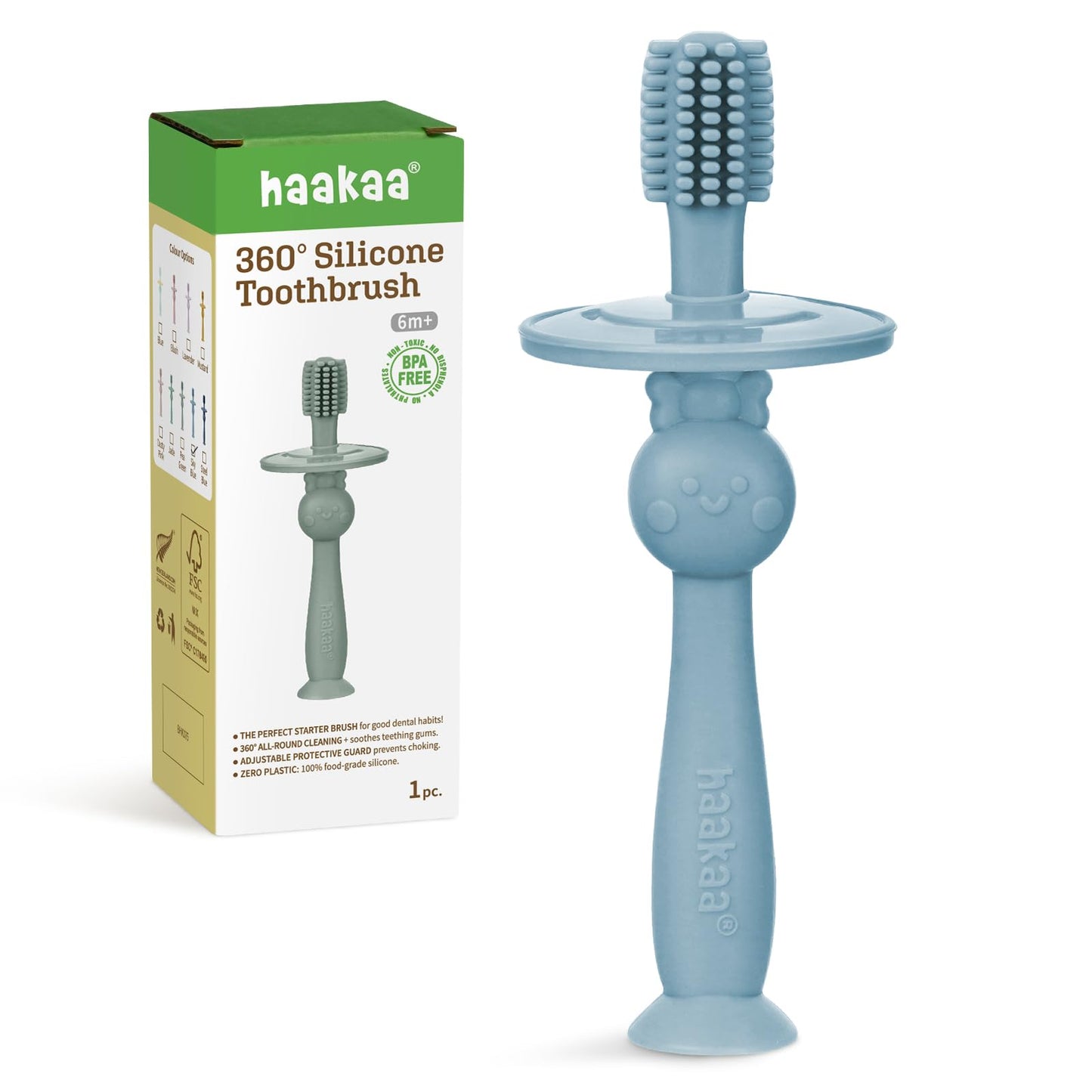 Haakaa 360° Baby Toothbrush with Suction Base – Sky Blue